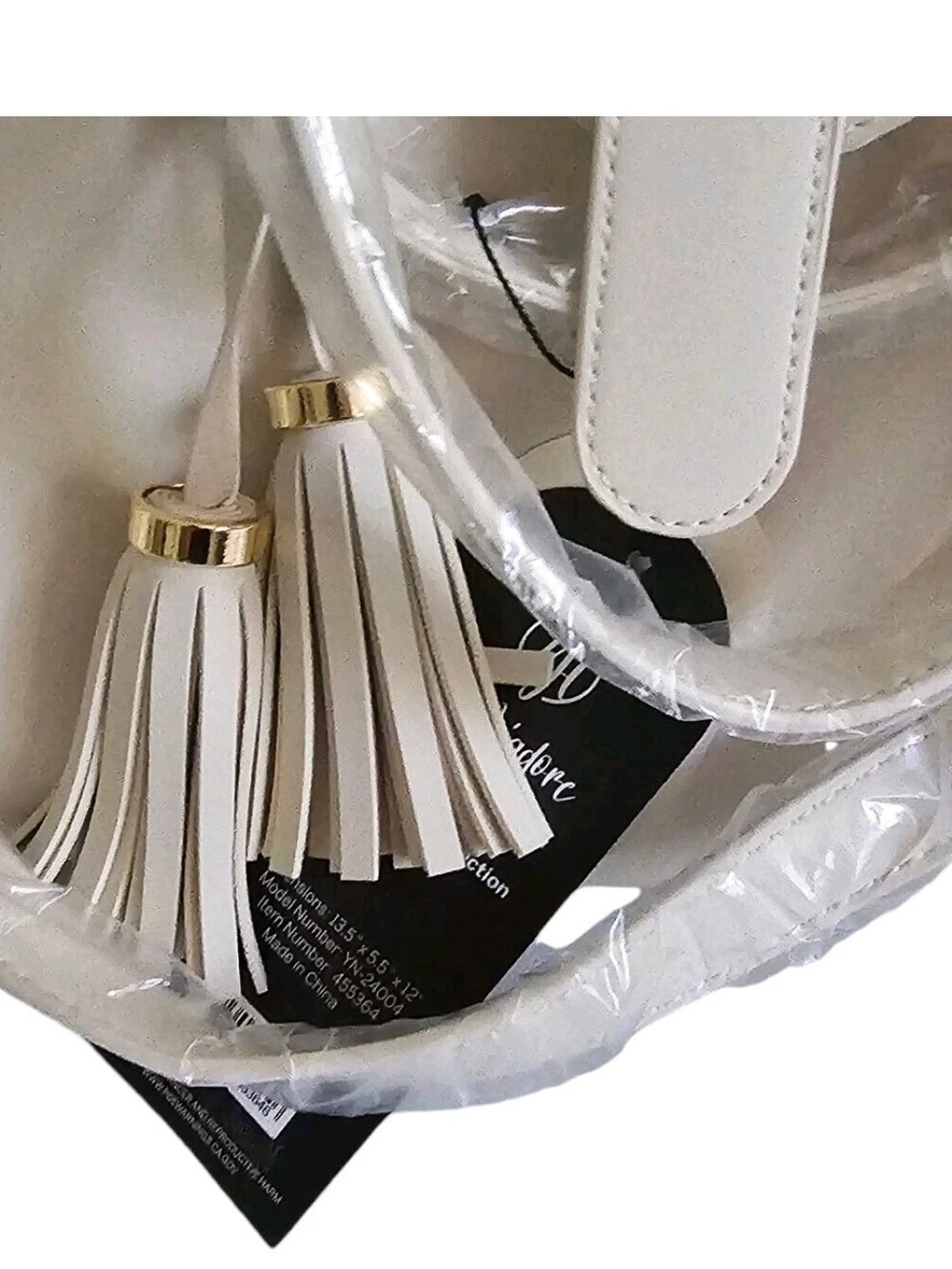 Cream Tote Purse Tassel Yani J'Adore Women 17"X14" Soft Faux Leather Gold Accent - Picture 16 of 16